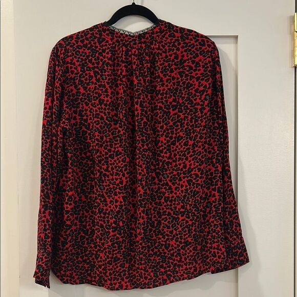 Zadig & Voltaire Black and Red Leopard Print V-Neck Blouse, Size Medium - Picture 7 of 10